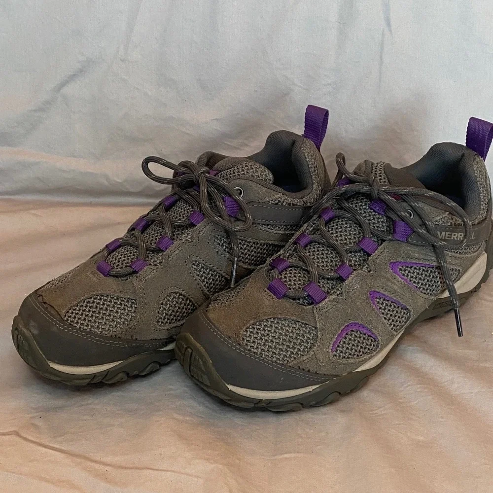 Merrell Women's Gray Purple‎ Hiking Trail Shoes Air Cushion Size 8